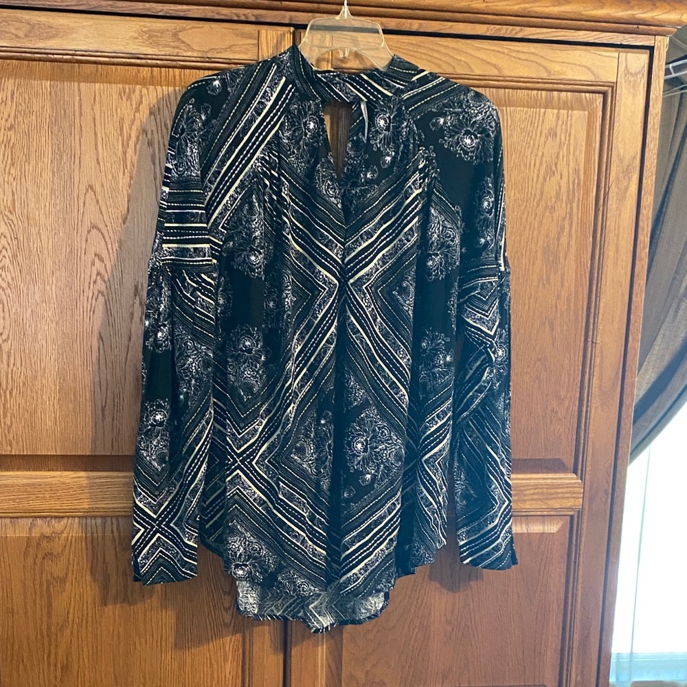 Free People Geometric Black and White Blouse